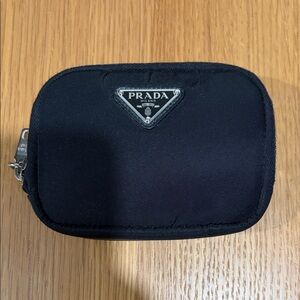 Prada Black Nylon Logo Pouch with Metal Triangle